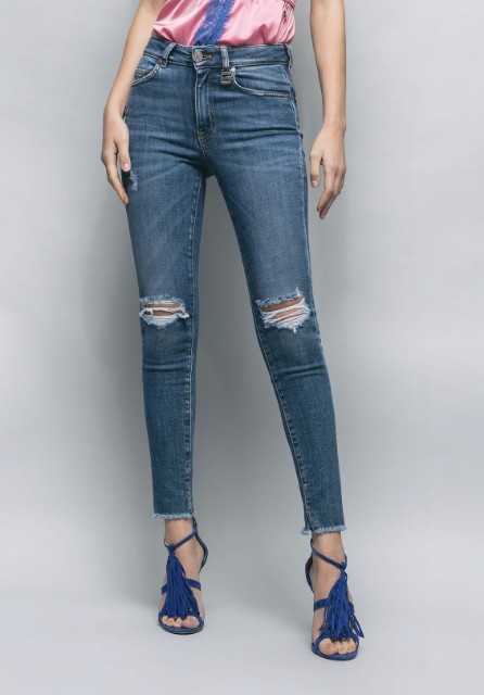 Jeans Mandy Skinny Carry Over Vintage Con Rotture Blu Scuro