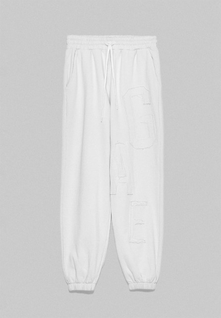 Pantalone In Felpa Con Lettere Ricamate Bianco