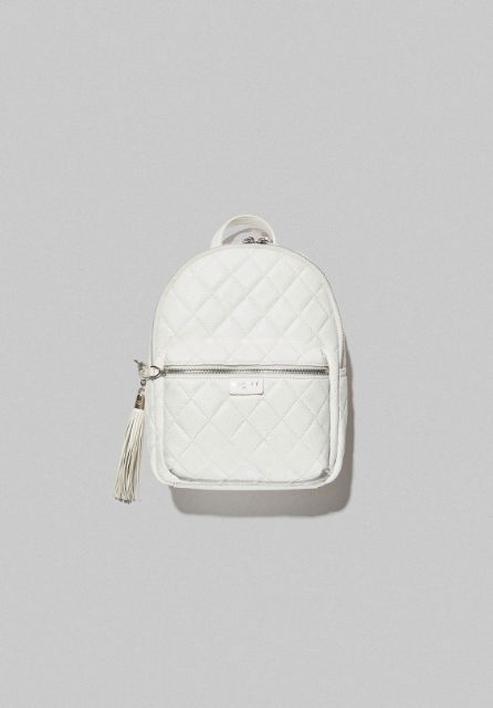 Backpack Matelasse In Ecopelle Con Logo Bianco