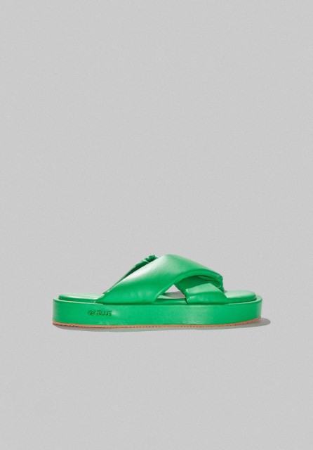 Sandalo Intrecciato Puff Con Logo Embossed Verde