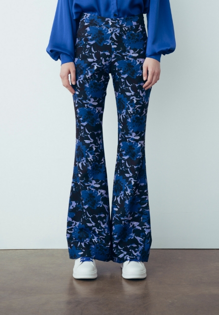Pantalone A Zampa In Poliestere Multicolor Bluette