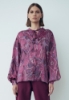 Camicia Con Collo A Pistagnina In Raso Multicolor Viola