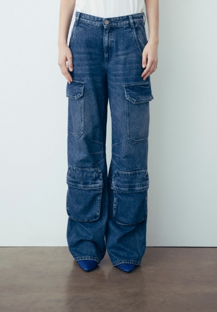 Jeans Cargo In Denim Blu