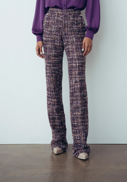 Pantalone Dritto In Boucle' Multicolor Viola