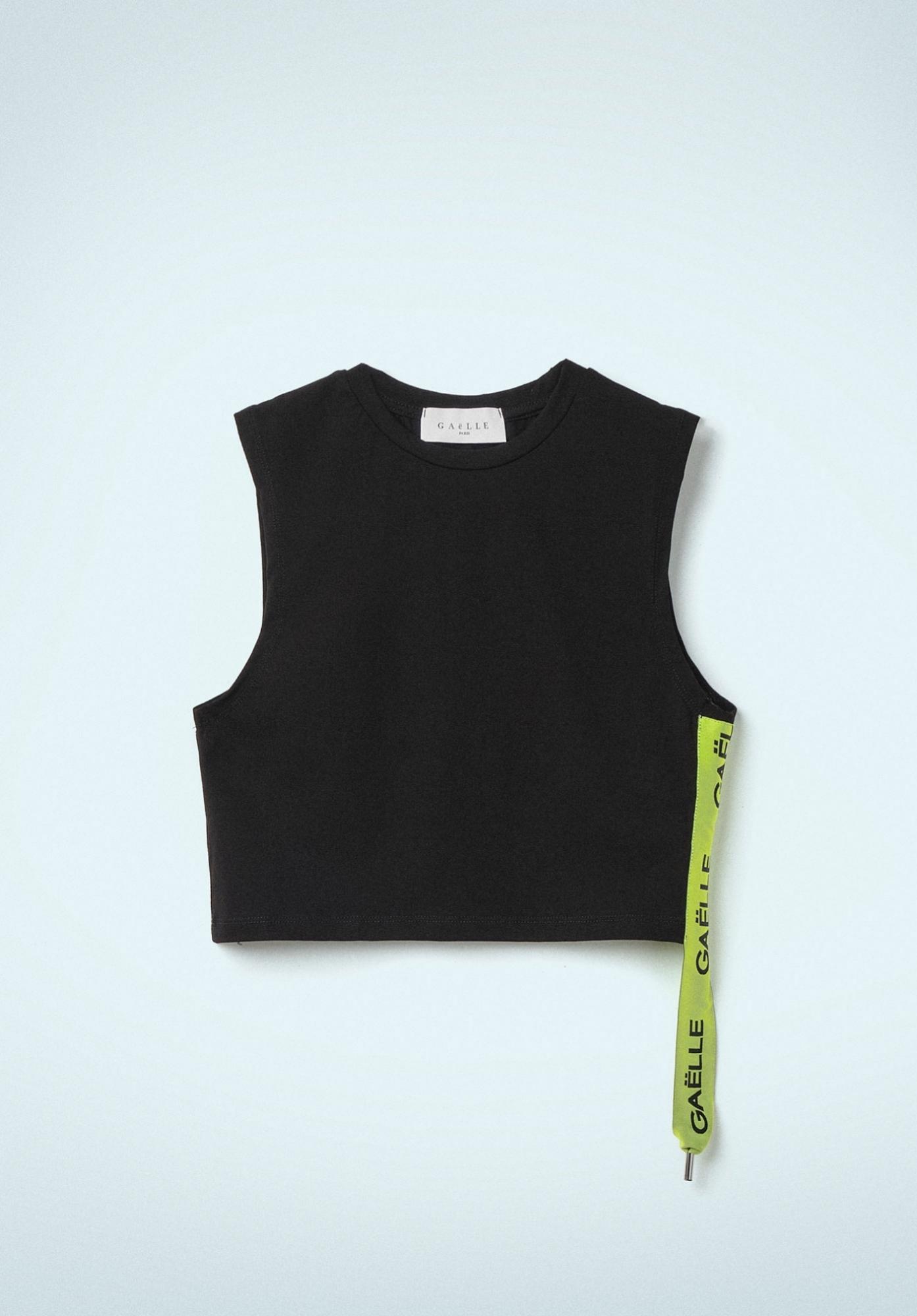 T-SHIRT CROPPED SMANICATA CON NASTRO PARLATO LUNGO IL FIANCO SINISTRO