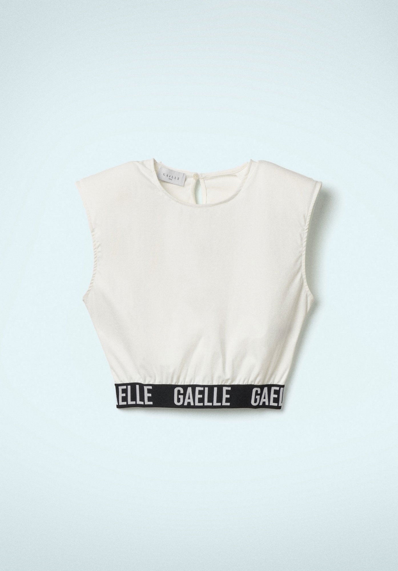 T-SHIRT CROPPED CON SPALLINE CON ELASTICO LOGATO AL FONDO