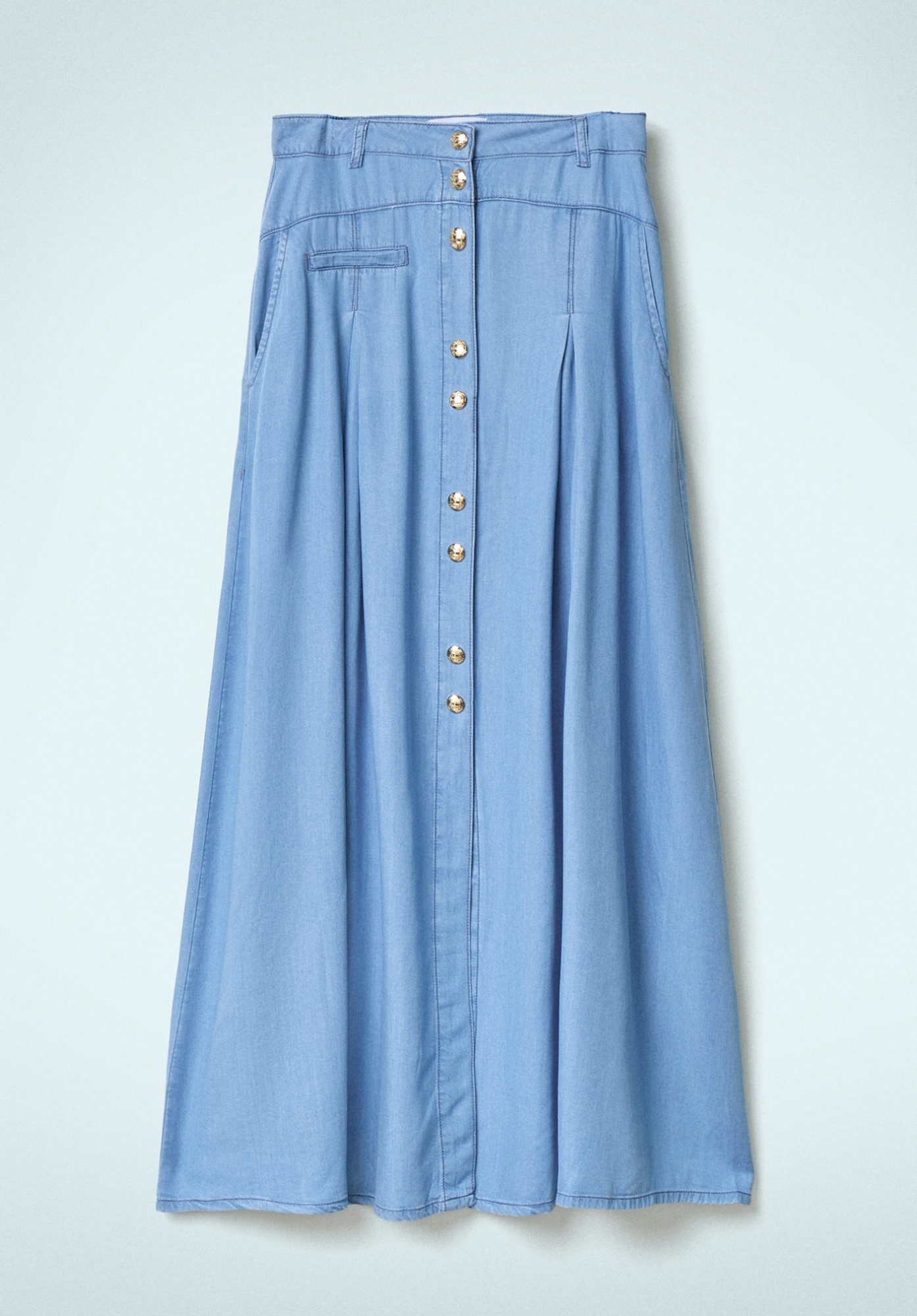 GONNA LUNGA IN DENIM CON DOPPIO BOTTONE LOGATO