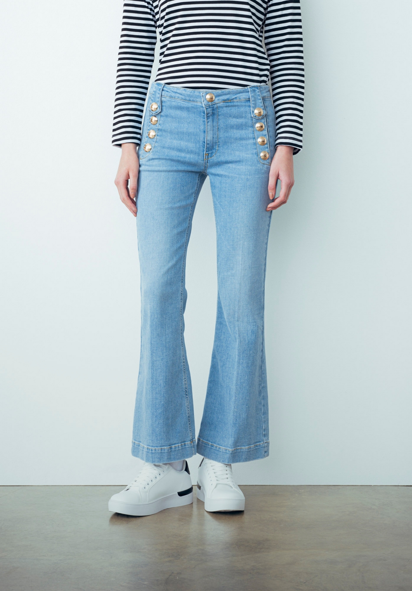 Pantalone Trombetta In Denim Blu