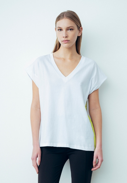 T-Shirt Scollo A V Mezza Manica Bianco
