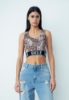 Top Cropped In Lycra Maculato Beige