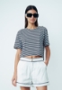 T Shirt Crop Bianco-Nero