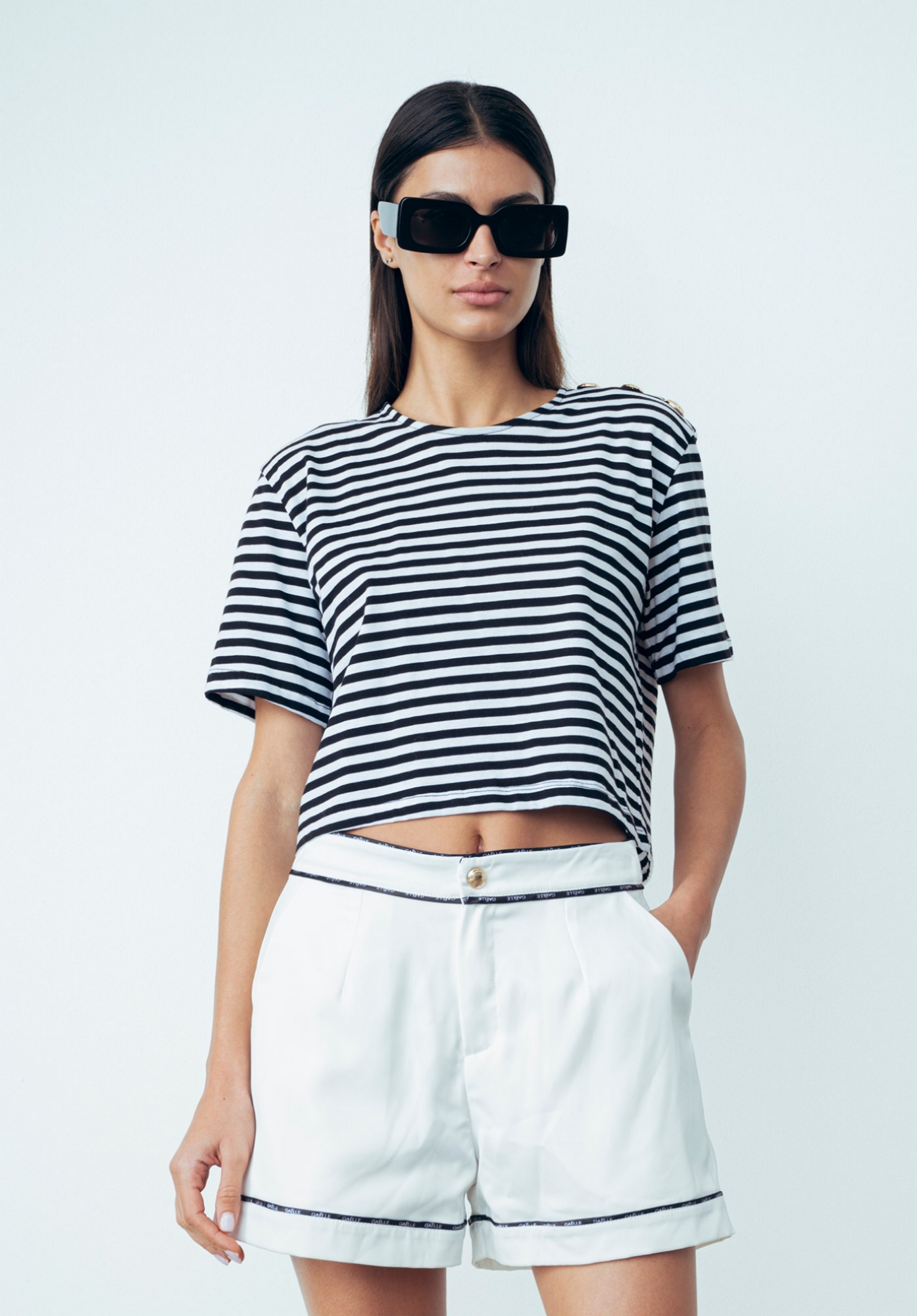 T Shirt Crop Bianco-Nero