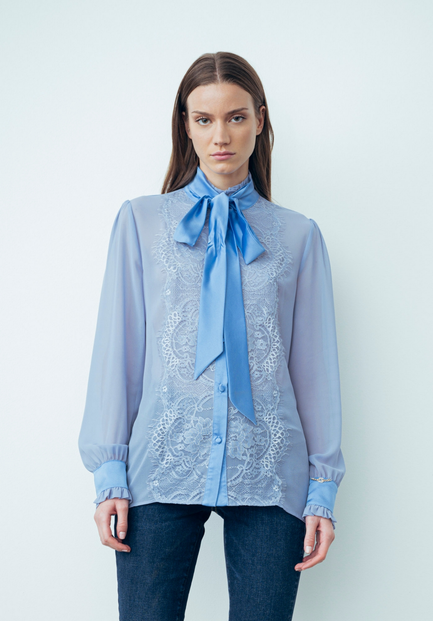 Camicia In Chiffon Celeste