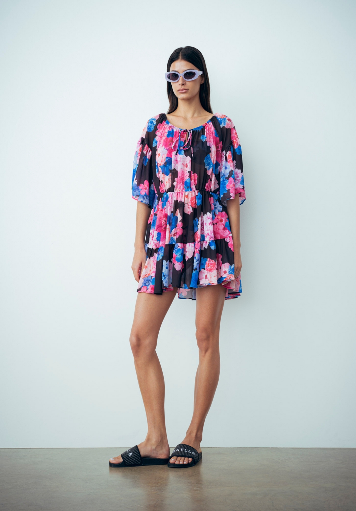 Miniabito Omerale In Chiffon Nero