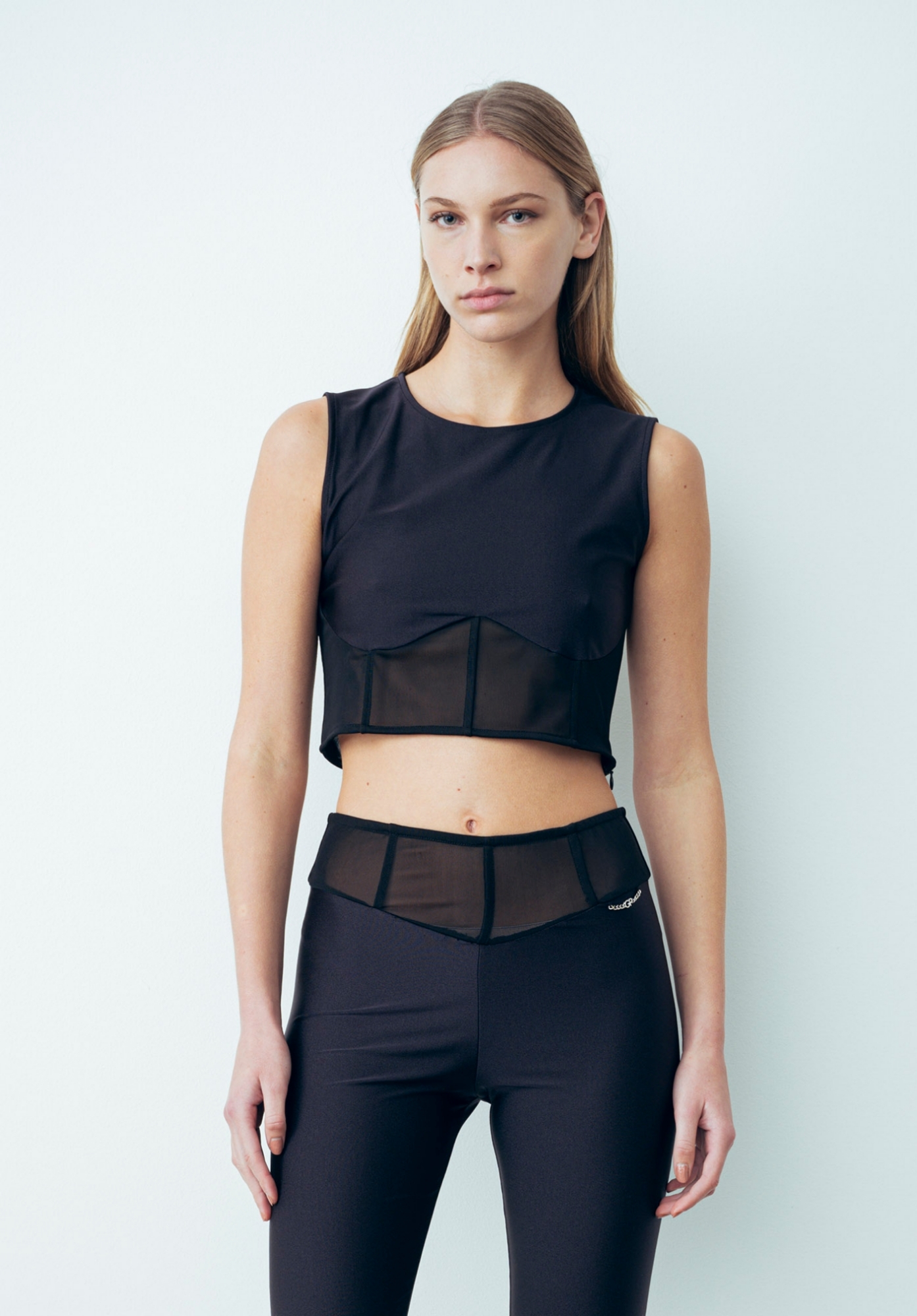 Top Cropped Girocollo Smanicato Nero