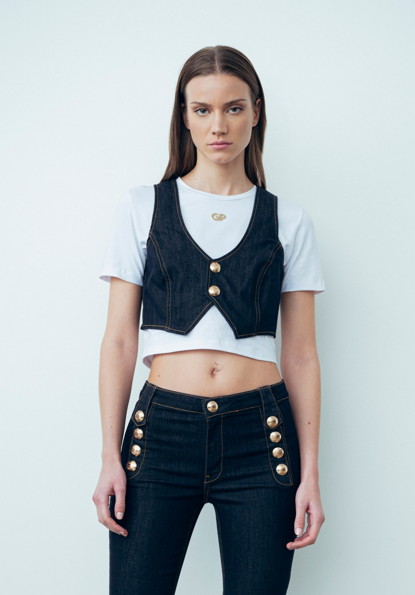 Gilet Slim In Denim Blu