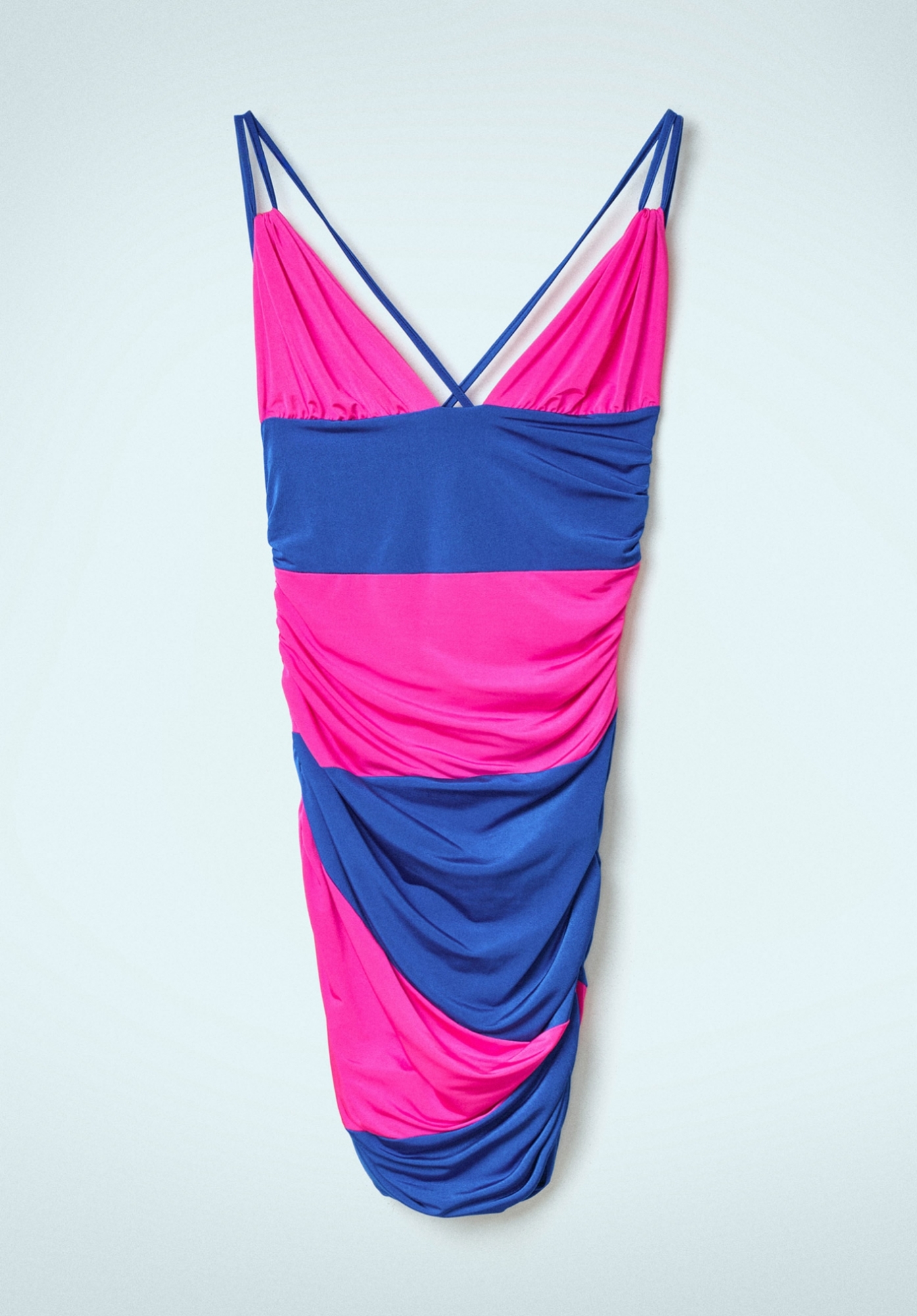 Abito Corto A Tubino Fasciato Fucsia-Bluette