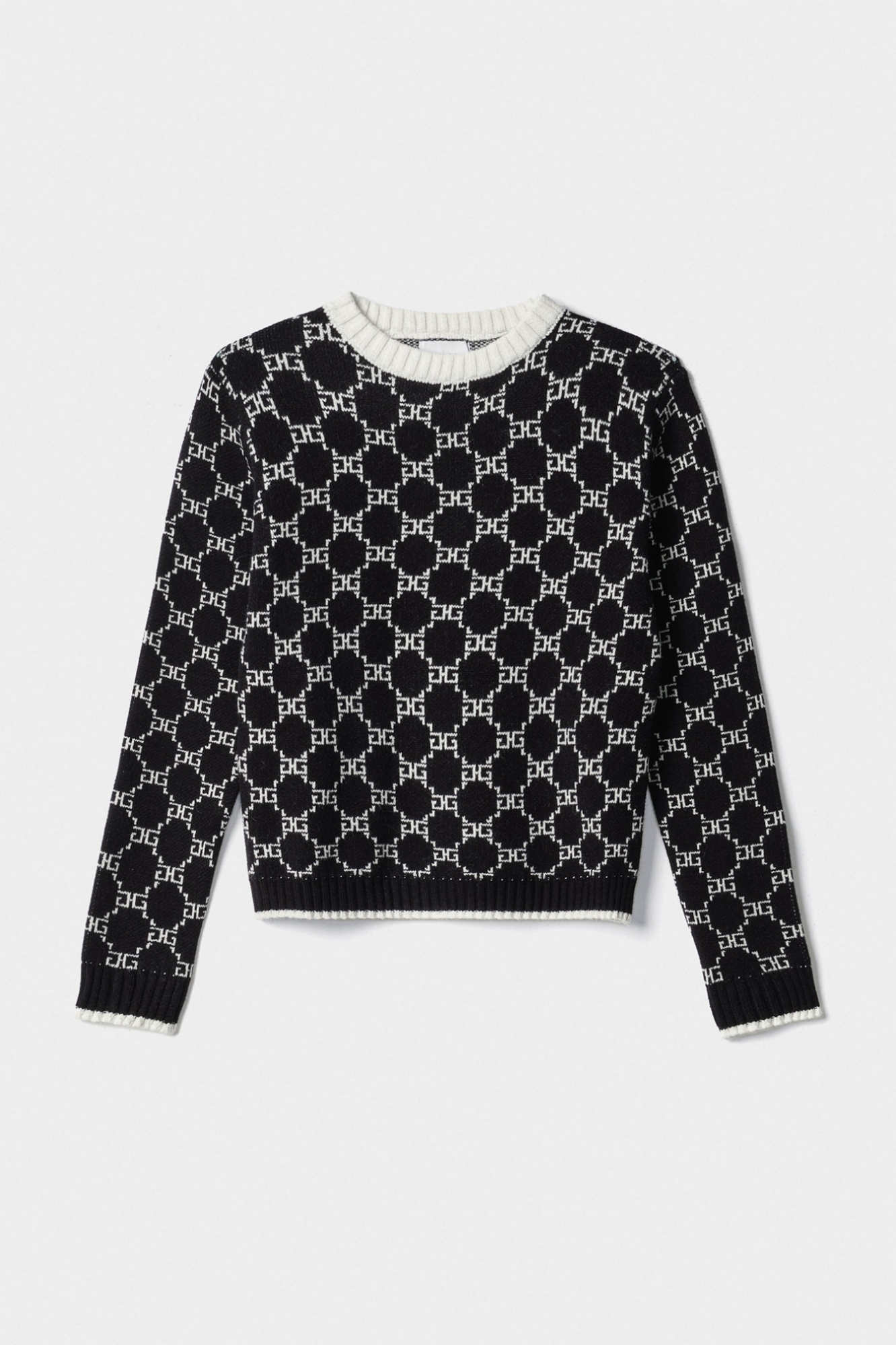 Pullover Girocollo Con All Over Intarsio Nero