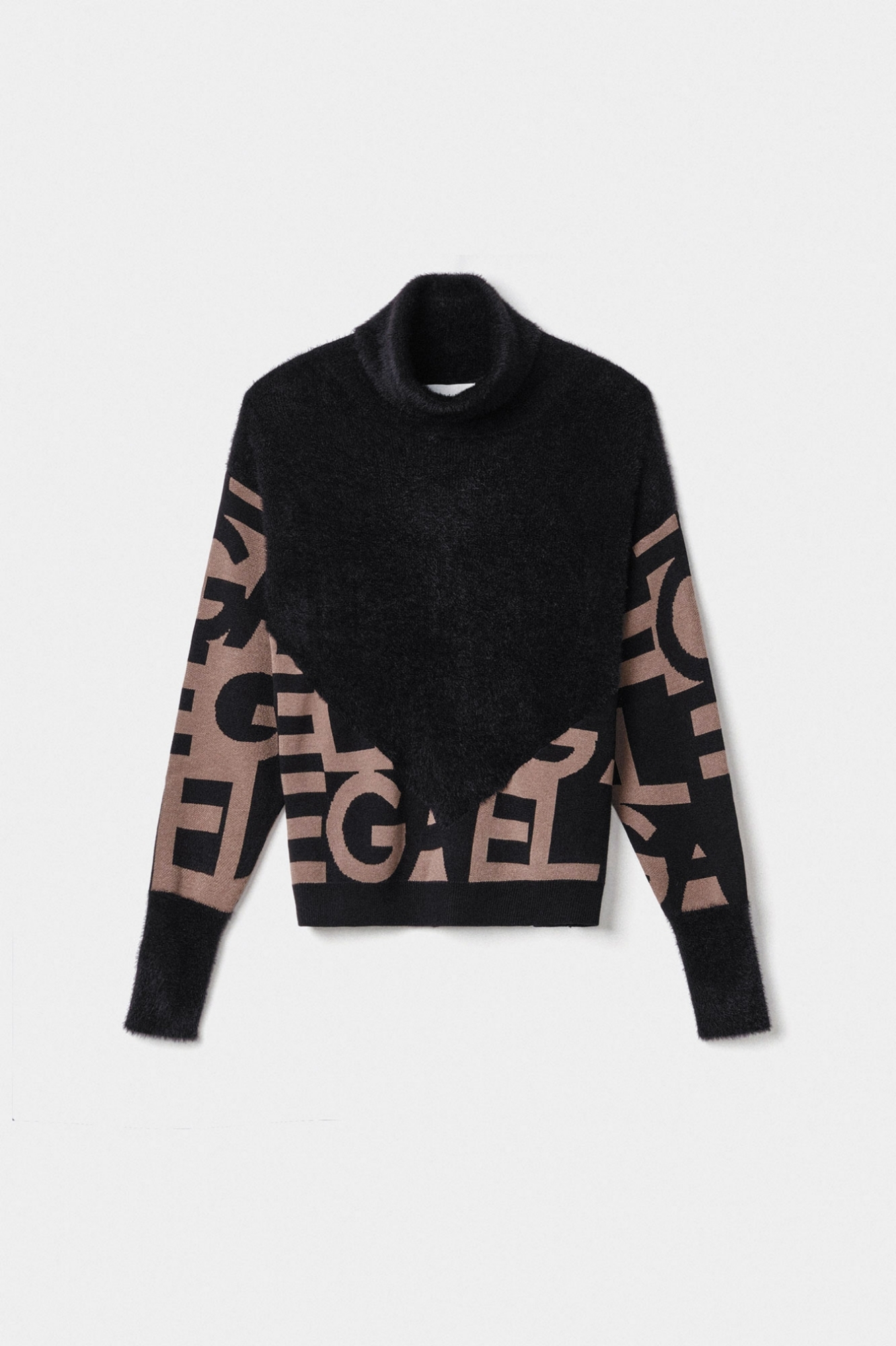 Pullover Collo Alto Fantasia Allover Marrone