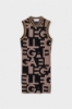 Abito Corto Smanicato Fantasia Allover Marrone