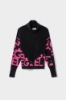 Pullover Collo Alto Fantasia Allover Nero-Fucsia