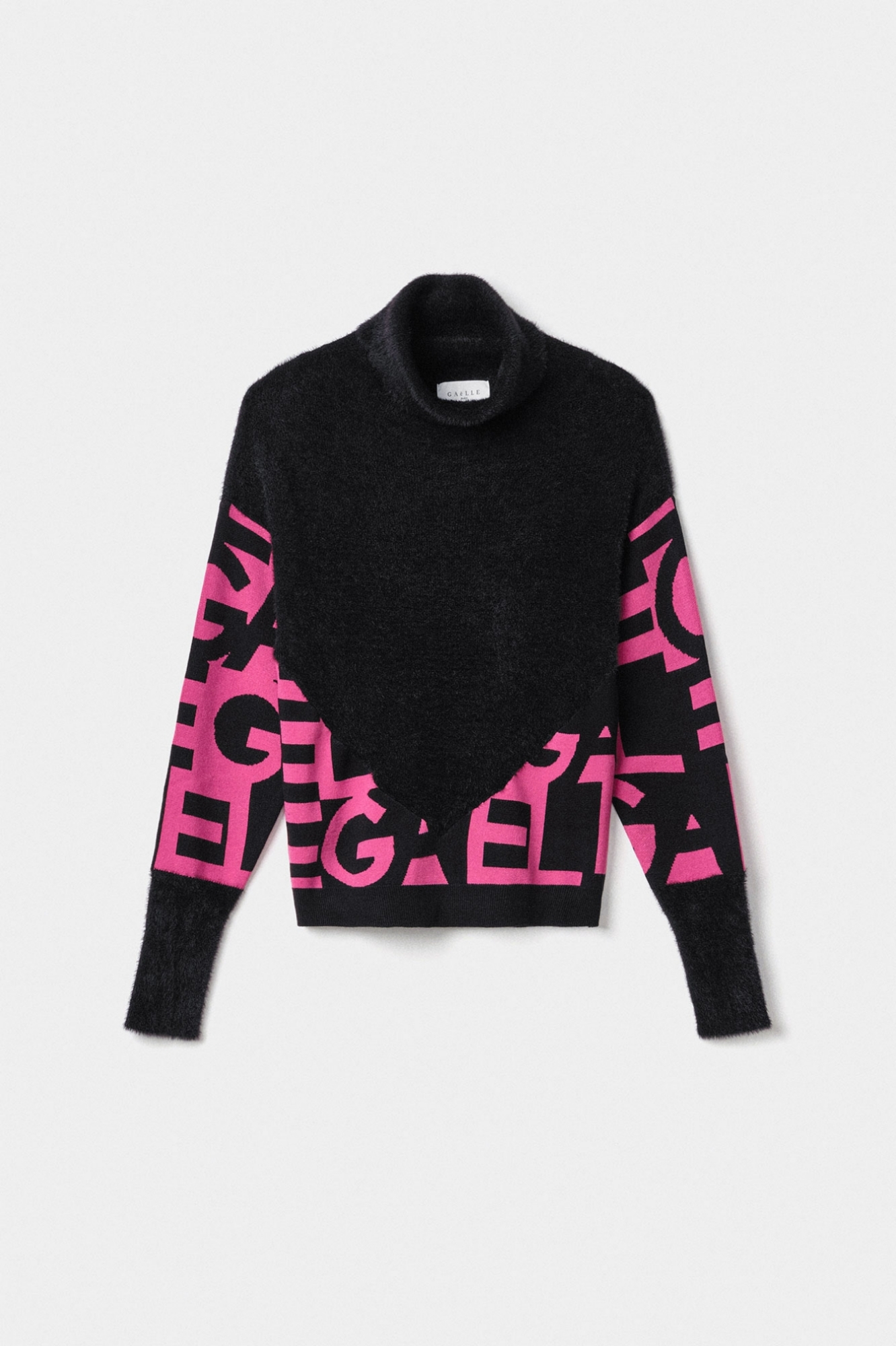 Pullover Collo Alto Fantasia Allover Nero-Fucsia