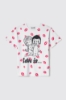 T-shirt in jersey paricollo con stampa allover • Bianco