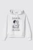 Felpa cappuccio manica lunga con logo stampa e strass • Bianco