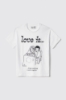 T-shirt in jesrey paricollo con stampa • Bianco