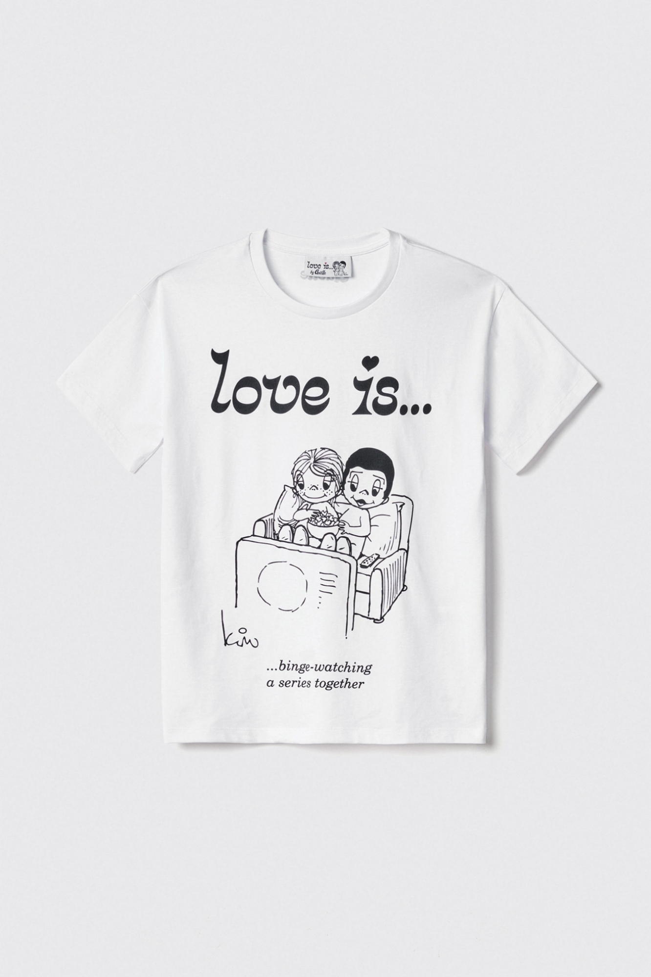 T-shirt in jesrey paricollo con stampa • Bianco