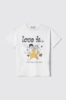 T-shirt in jersey paricollo con stampa e paillettes • Bianco