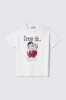 T-shirt in jersey paricollo con stampa e paillettes • Bianco