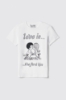 T-shirt in bielastico paricollo con logo stampa e strass • Bianco
