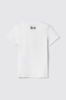 T-shirt in bielastico paricollo con logo stampa e strass • Bianco