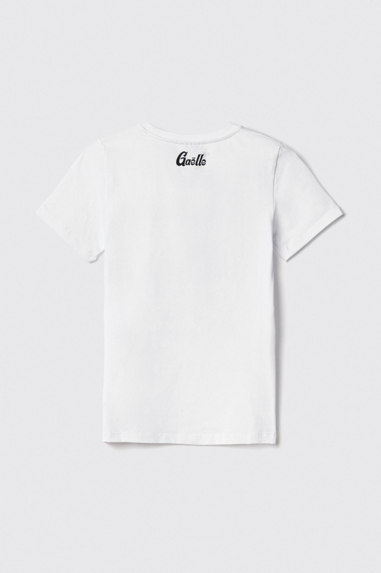 T-shirt in bielastico paricollo con logo stampa e strass • Bianco