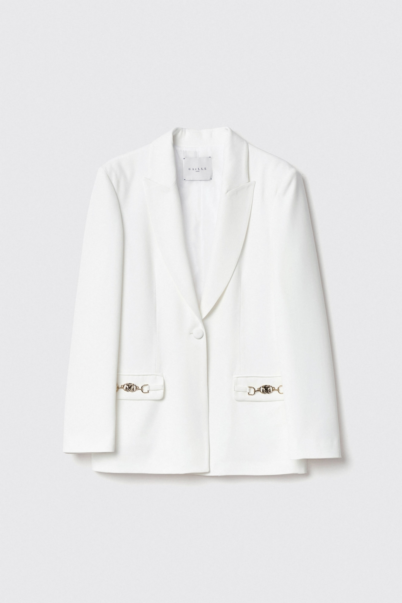 Giacca monopetto con applicazione morsetto • Bianco