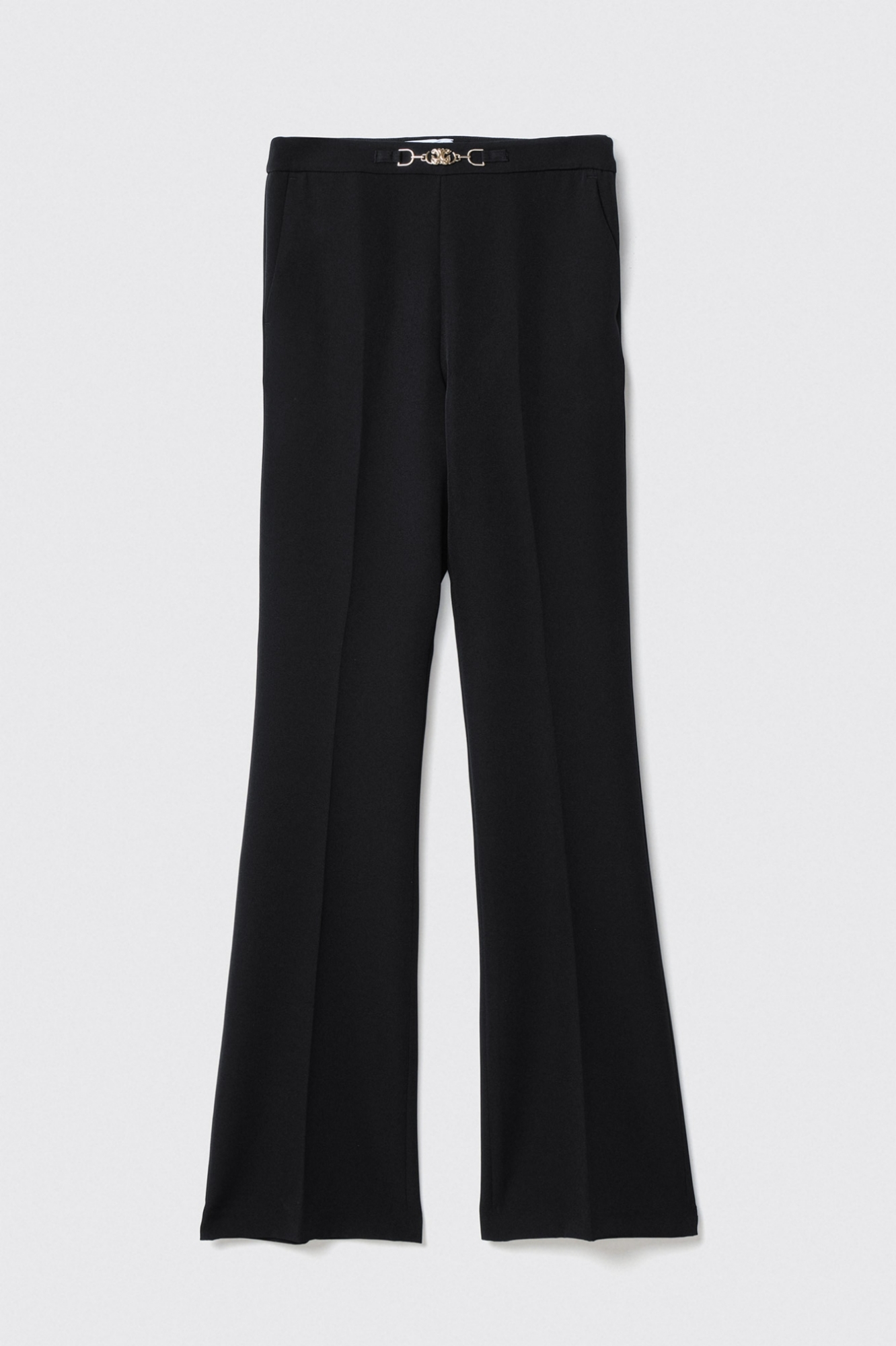 Pantalone flaire in cady con morsetti • Nero