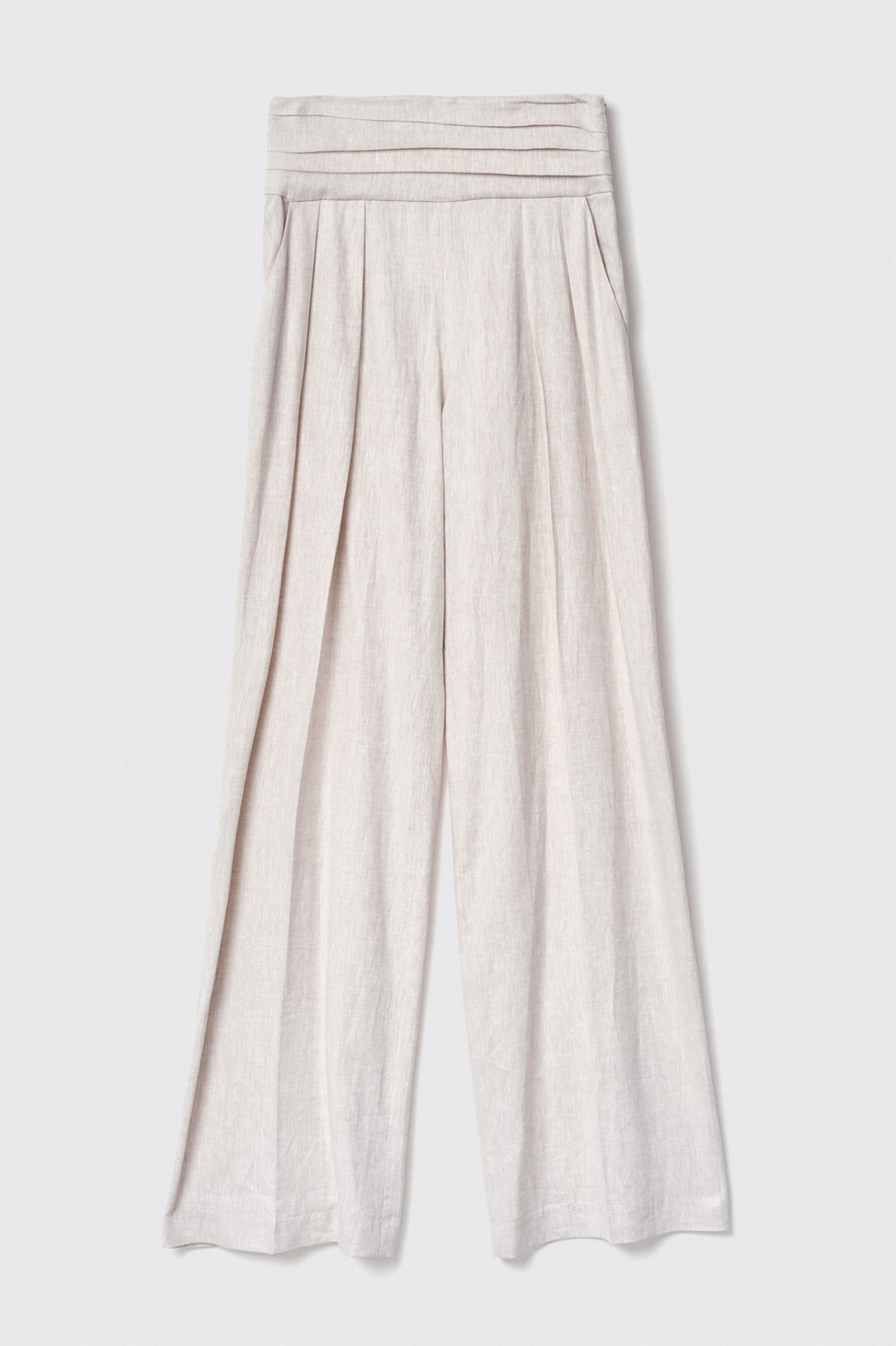 Pantalone a vita alta con cinto alto • Madreperla