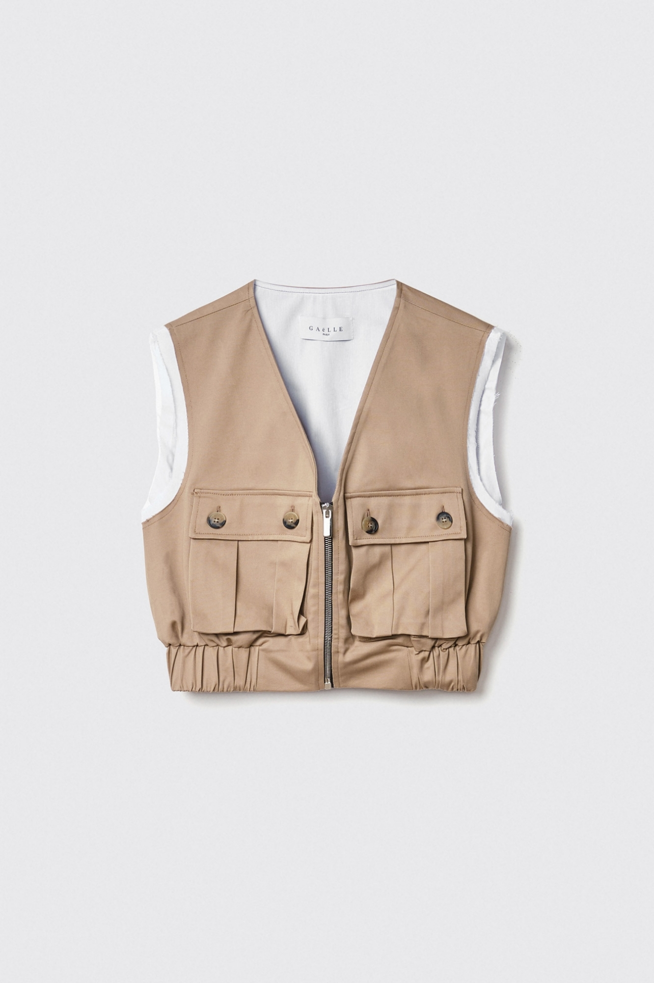 Gilet crop zippato in gabardina • Safari