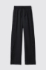 Pantalone in twill dritto con inserti in pizzo san gallo • Nero