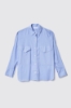 Camicia over con tasche in popeline vichy strass • Azzurro