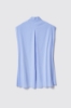 Camicia smanicata con retro sgodato in popeline vichy • Azzurro