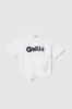 T shirt in jersey assimetrica paricollo con dettaglio pieghe e stampa • Bianco