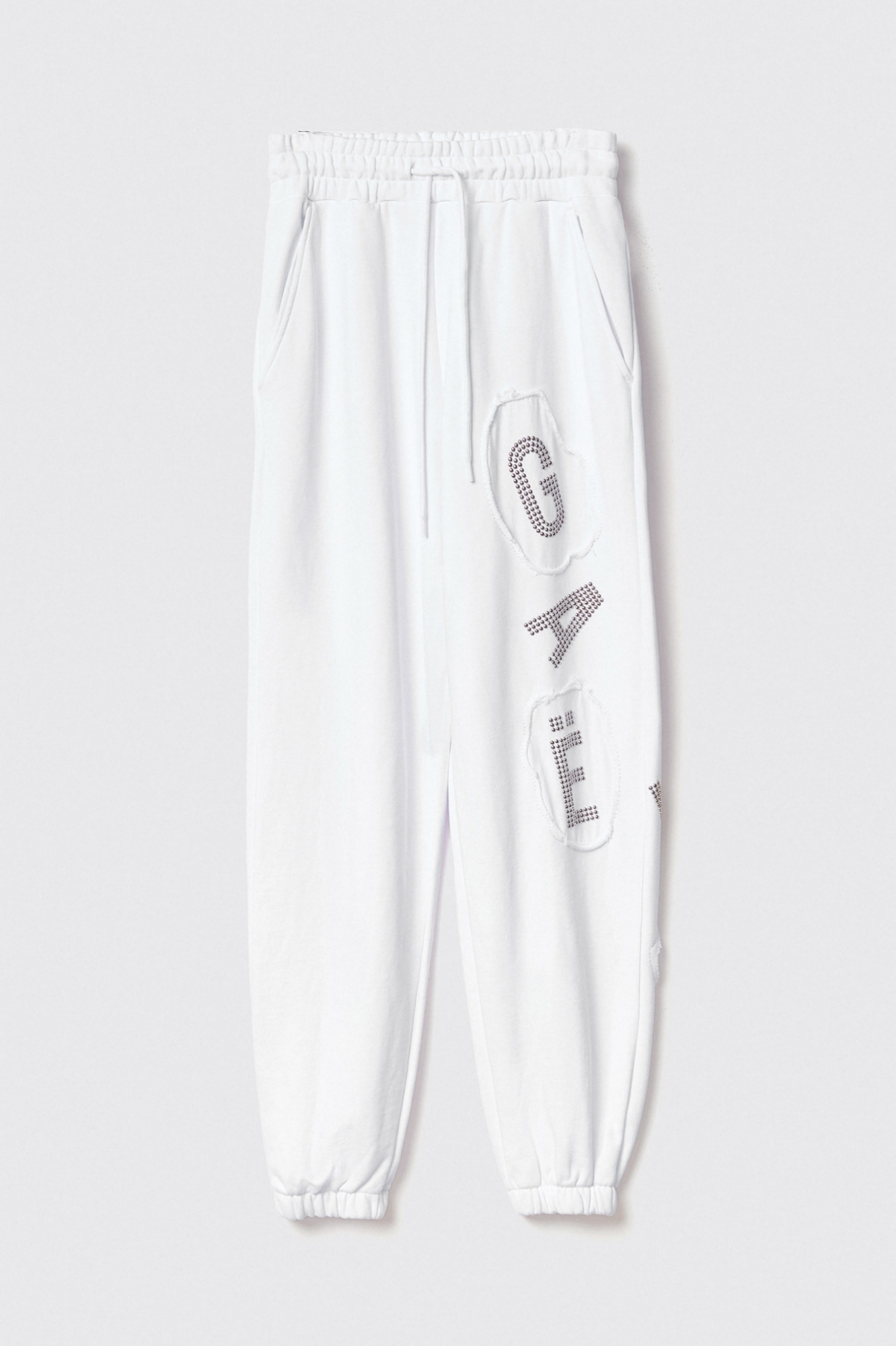 Pantalone in felpa tasche alla francese e ricamo • Bianco