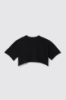 T shirt crop in jersey paricollo dettaglio taglio con stampa • Nero