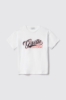 T shirt in jersey over paricollo con stampa • Bianco