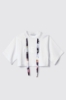 Felpa paricollo mezza manica crop raglan con laccio fantasia e stampa • Bianco