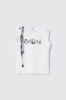 T shirt in jersey paricollo smanicata con dettaglio spalla con stampa • Bianco