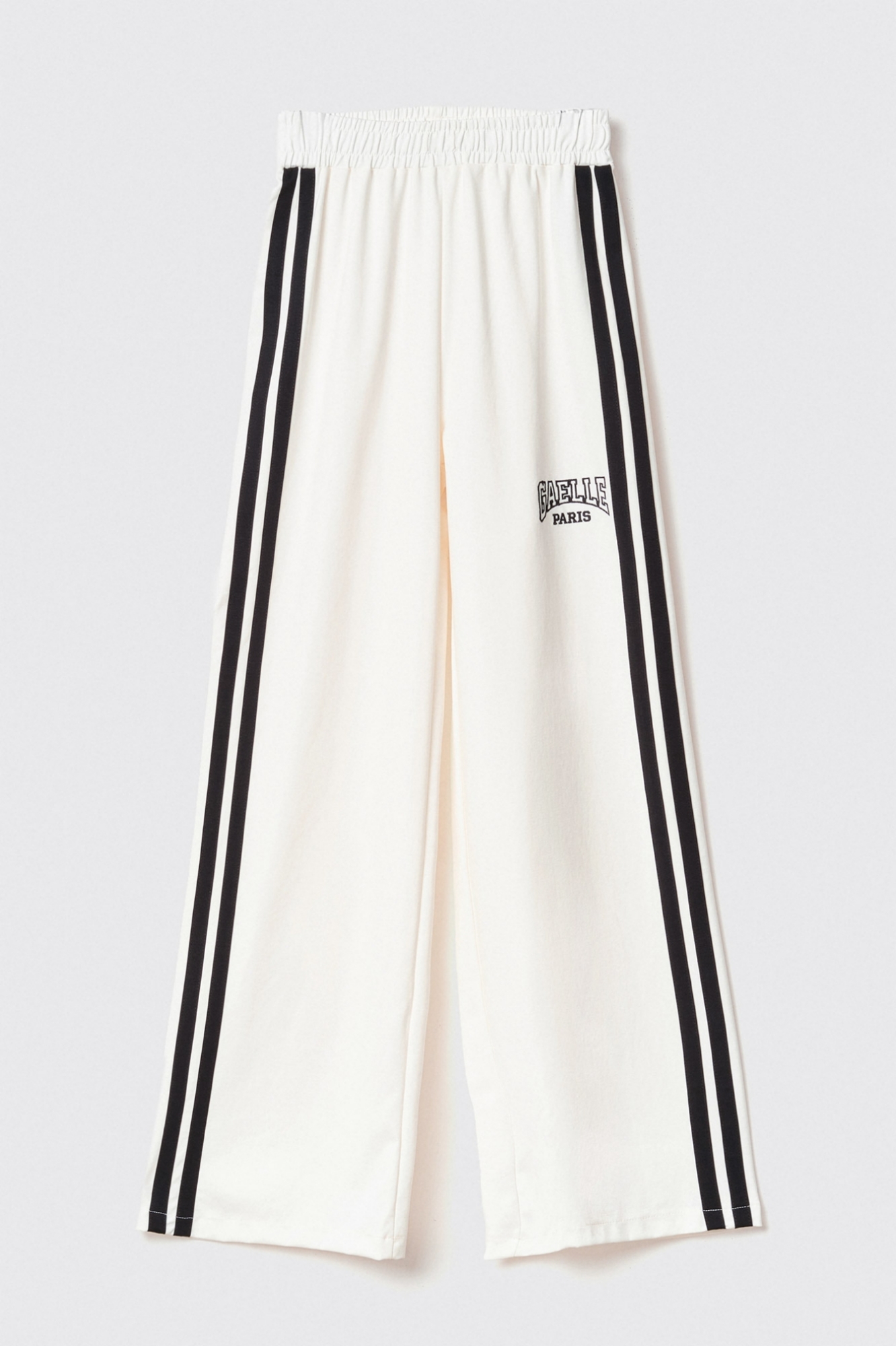 Pantalone palazzo con bande su fianchi e stampa • Bianco
