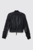 Bomber nylon cropped zippato con smacchinato su polsi e stampa • Nero